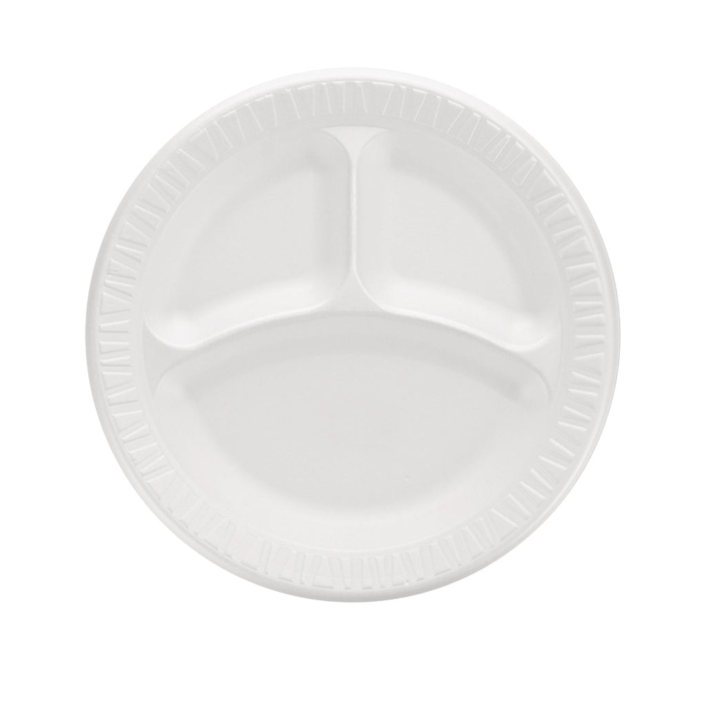 Mediumweight Foam Plates, 3-Compartment, 9" dia, White, 125/Pack