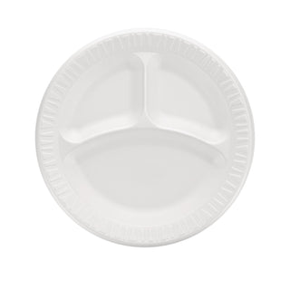 Mediumweight Foam Plates, 3-Compartment, 9" dia, White, 125/Pack