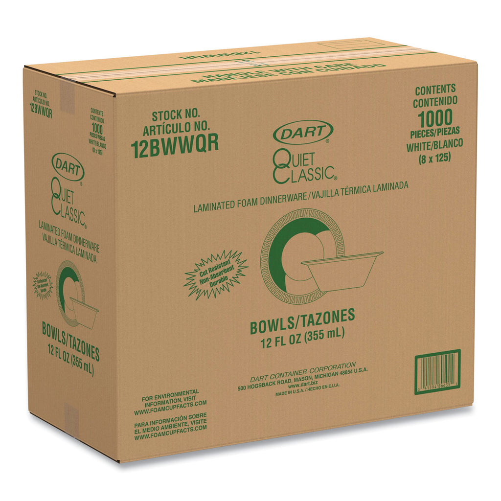 Dart Quiet Classic 12 oz Laminated Foam Bowls - Plastic, Foam Body - 125 / Pack