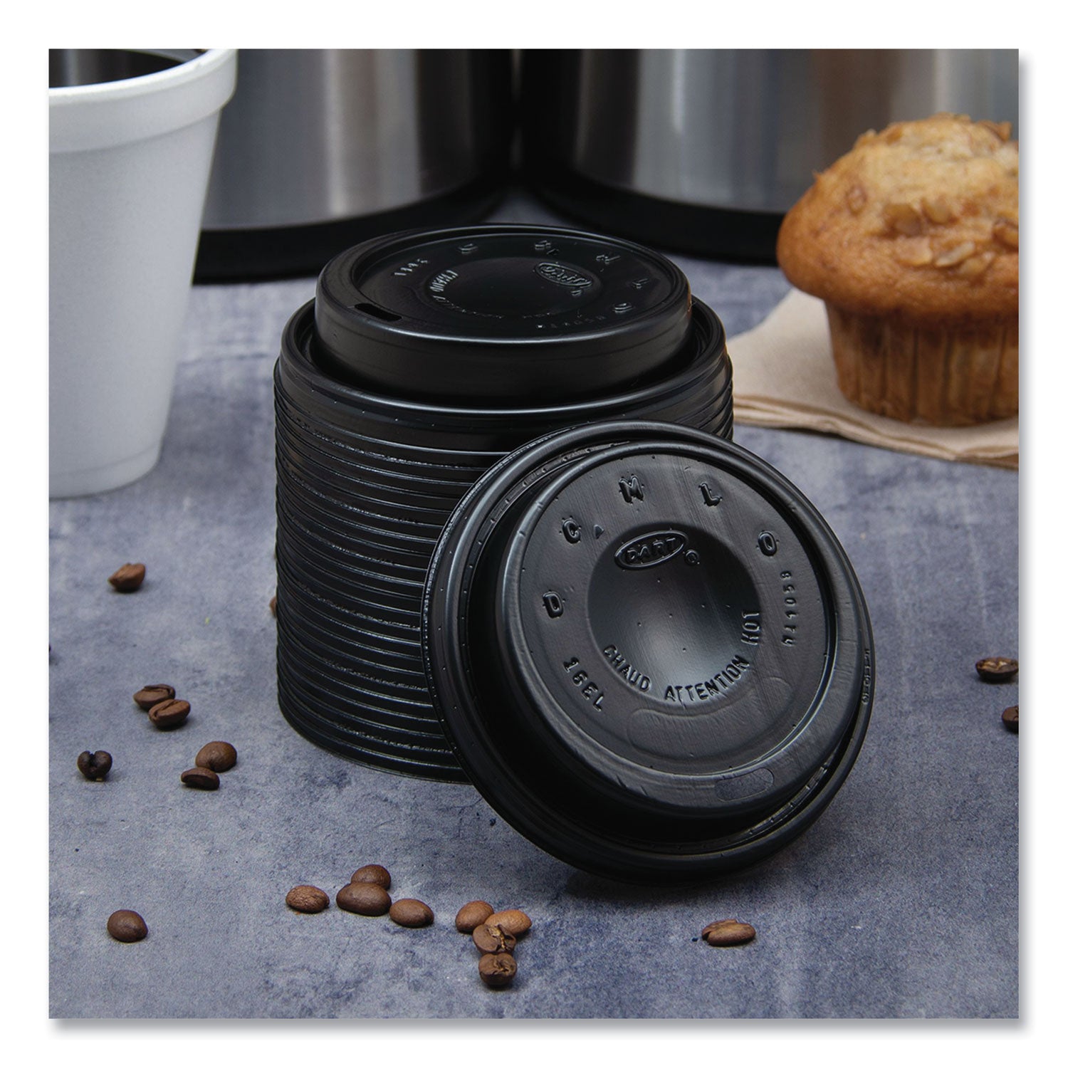 Cappuccino Dome Sipper Lids, Fits 12 oz to 24 oz Cups, Black, 100/Pack, 10 Packs/Carton