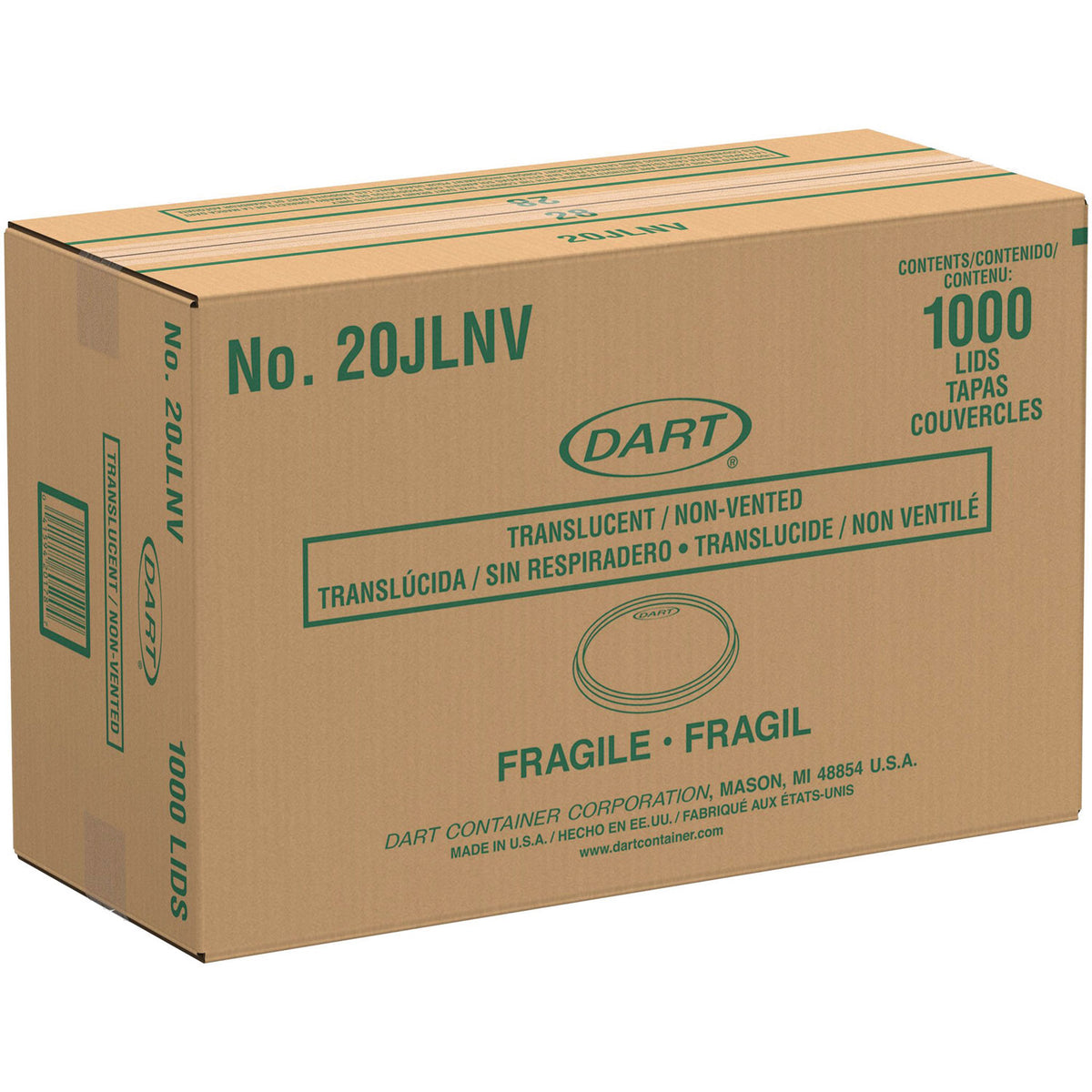 Dart 20 oz HIPS Plastic Non-vented Lid - Translucent - 10 / Pack - Breakroom - Translucent - Plastic, Foam, Polystyrene Body - 100 / Pack