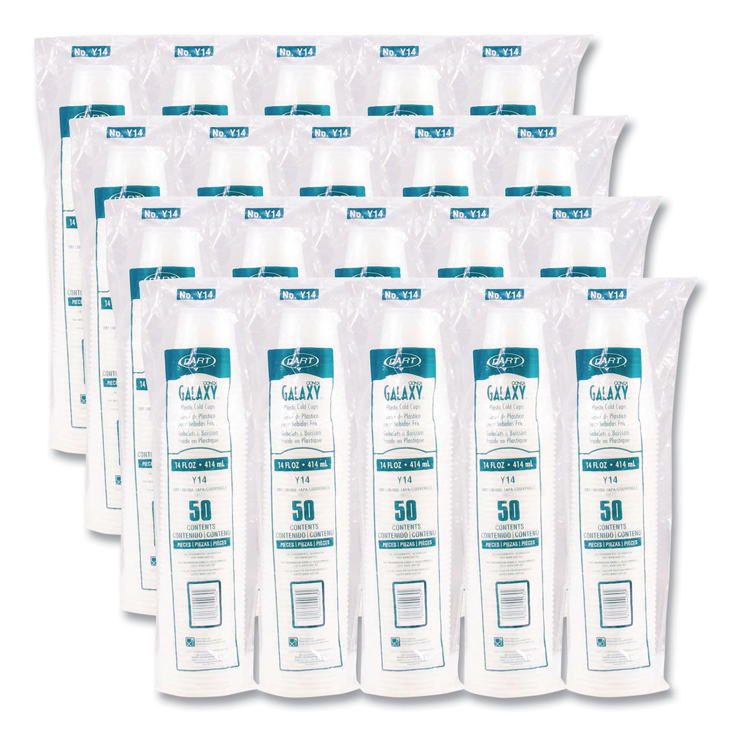 High-Impact Polystyrene Cold Cups, 14 oz, Translucent, 50 Cups/Sleeve. 20 Sleeves/Carton