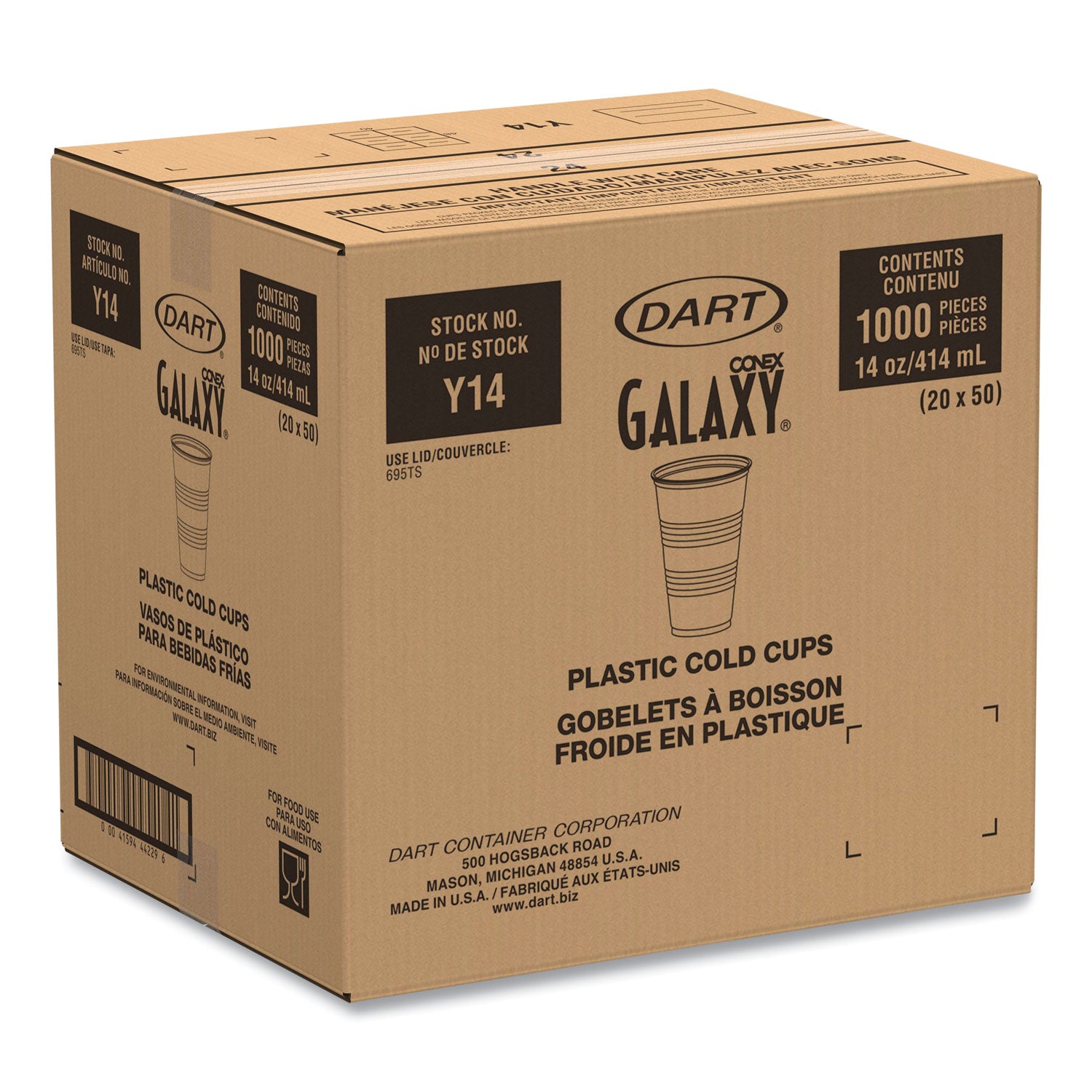 High-Impact Polystyrene Cold Cups, 14 oz, Translucent, 50 Cups/Sleeve. 20 Sleeves/Carton
