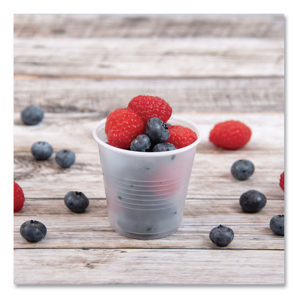 High-Impact Polystyrene Cold Cups, 3.5 oz, Translucent, 100 Cups/Sleeve, 25 Sleeves/Carton