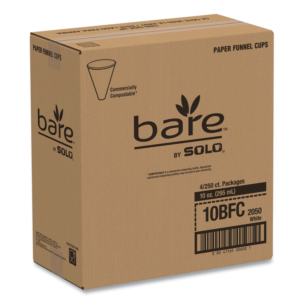 Bare Eco-Forward Treated Paper Funnel Cups, ProPlanet Seal, 10 oz, White, 250/Bag, 4 Bags/Carton