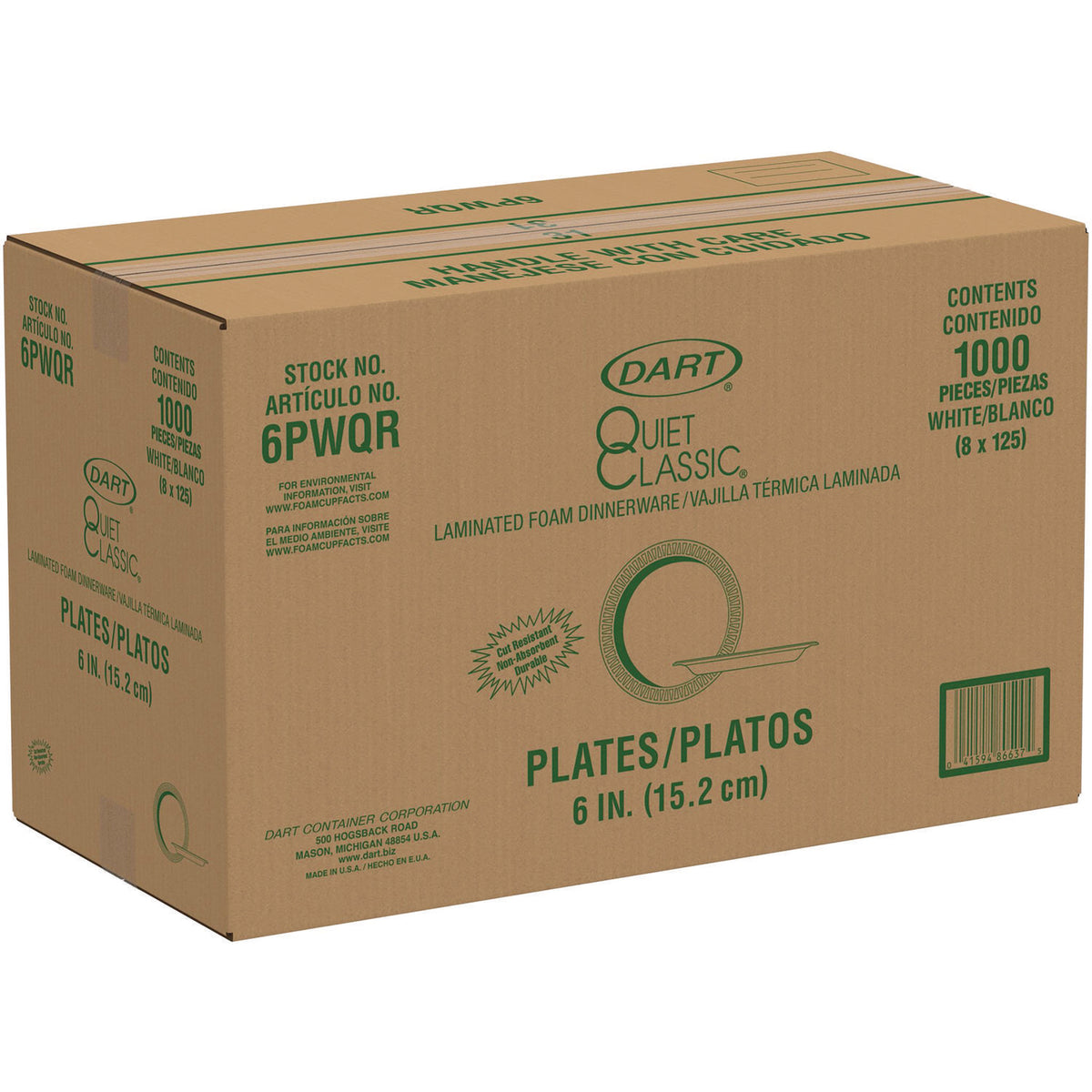 Mediumweight Foam Dinnerware, Plates, 6" dia, White, 125/Pack, Sold as 1 Package
