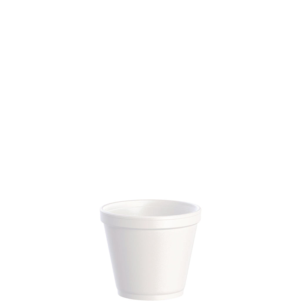 Food Containers, Squat, 8 oz, White, Foam, 1,000/Carton - 