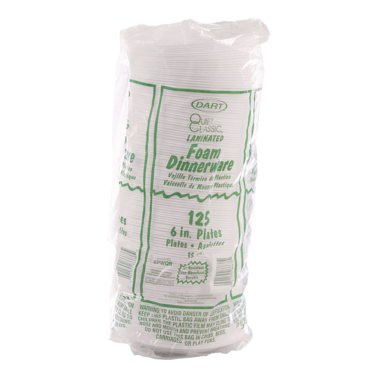 Mediumweight Foam Dinnerware, Plates, 6" dia, White, 125/Pack, Sold as 1 Package