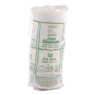 Mediumweight Foam Dinnerware, Plates, 6" dia, White, 125/Pack, Sold as 1 Package