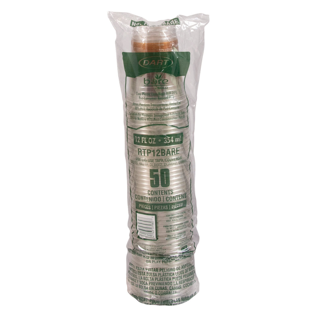 Bare Eco-Forward RPET Cold Cups, 12 oz to 14 oz, Leaf Design, Clear, Squat, 50/Pack