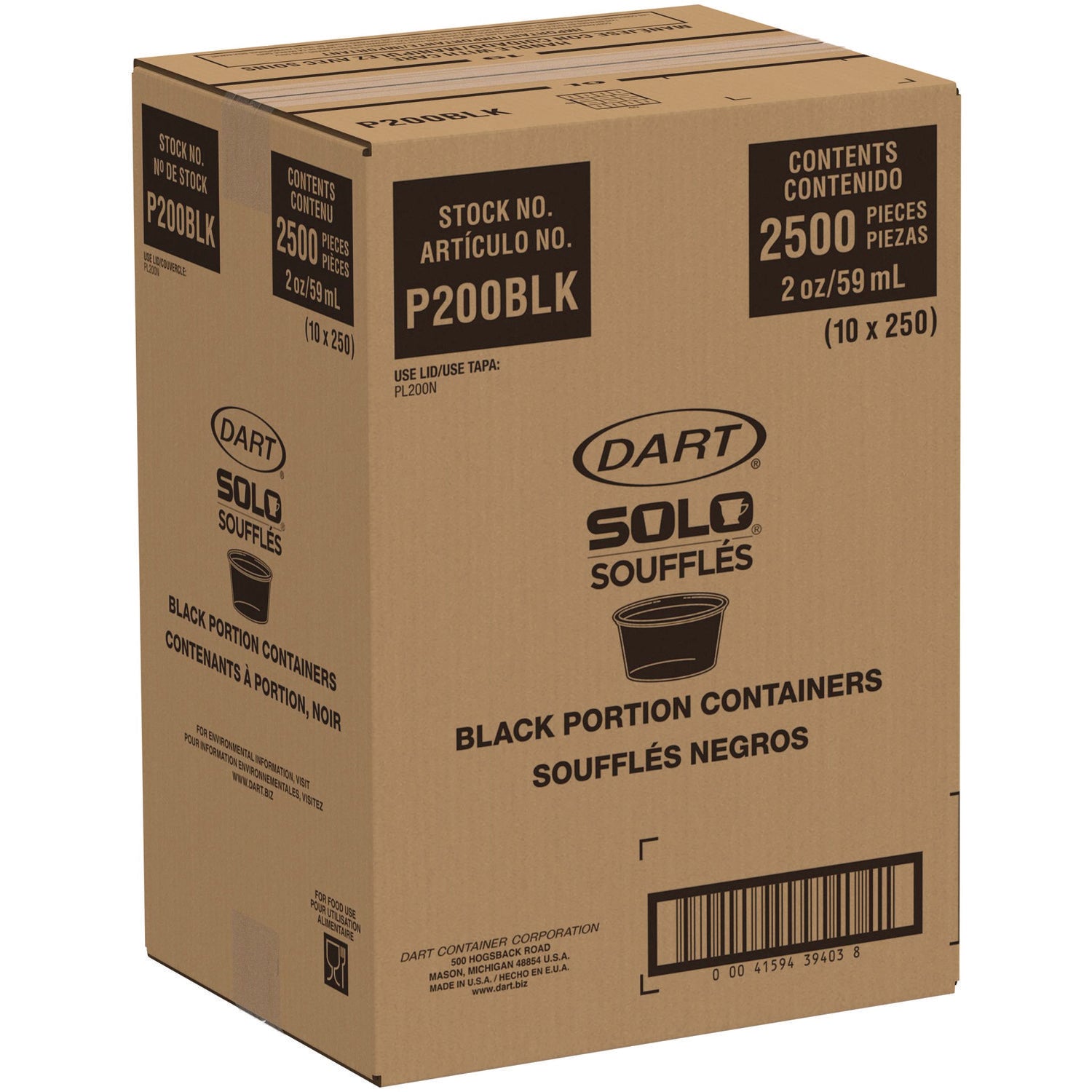 Polystyrene Portion Cups, 2 oz, Black, 250/Bag, 10 Bags/Carton