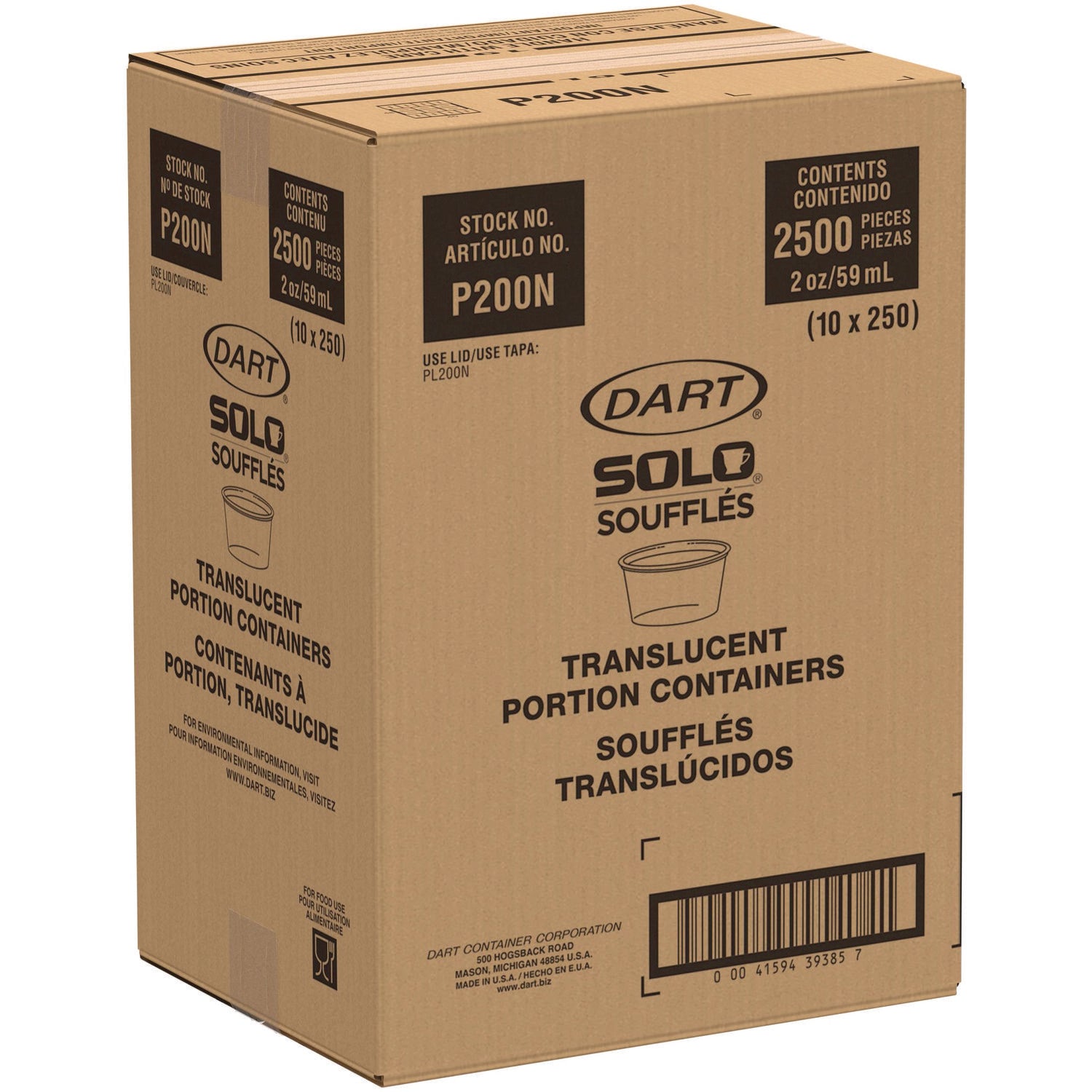 Polystyrene Portion Cups, 2 oz, Translucent, 250/Bag, 10 Bags/Carton
