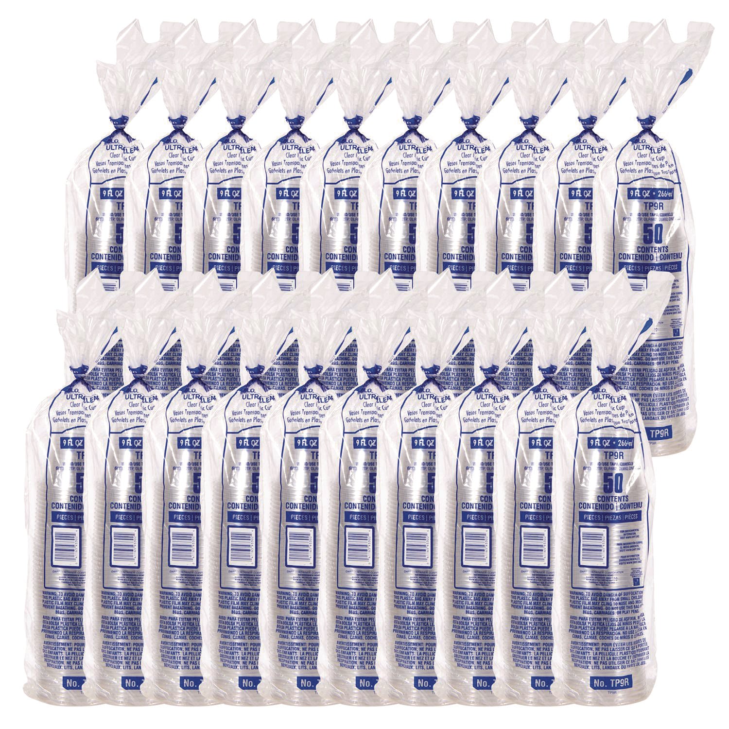 Ultra Clear PET Cups, 9 oz, Squat, 50/Bag, 20 Bags/Carton