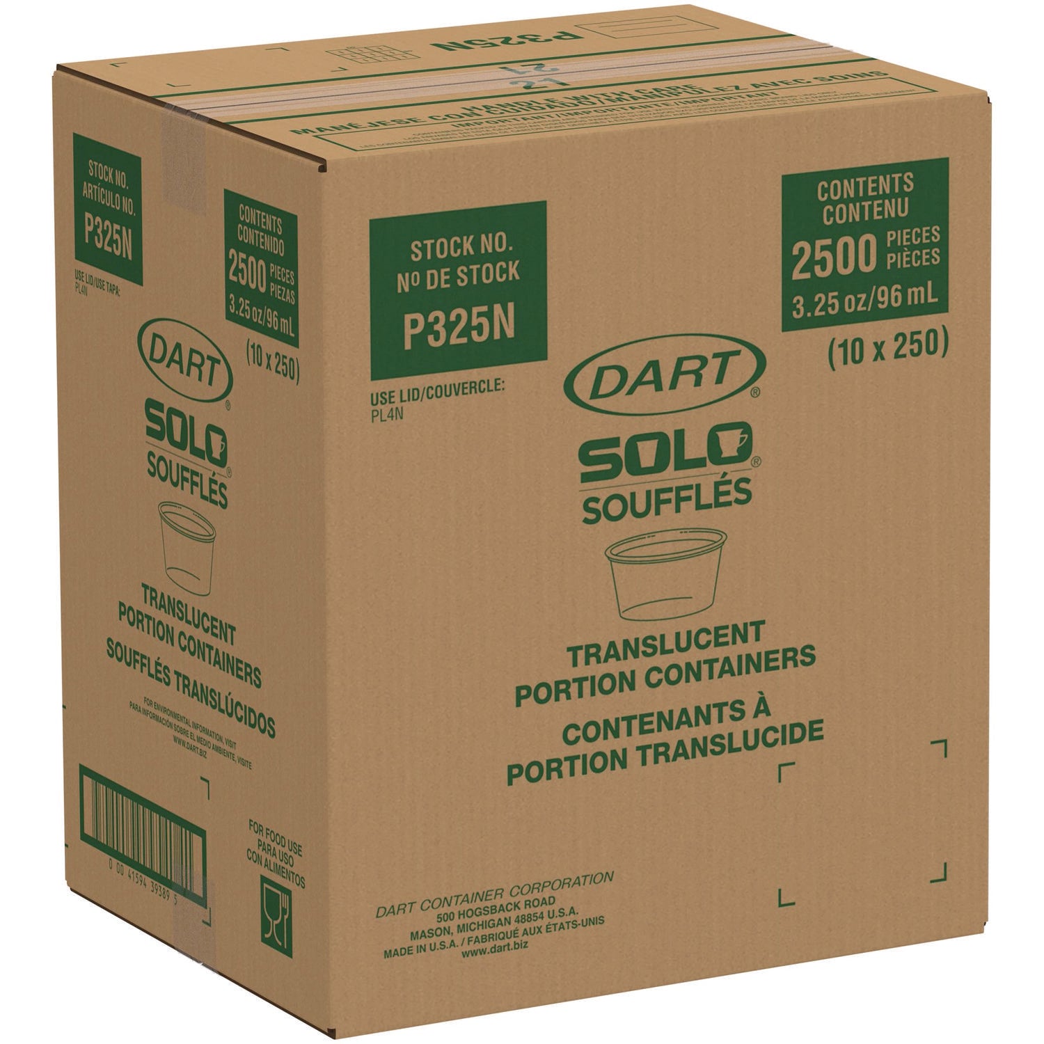 Polystyrene Portion Cups, 3.25 oz, Translucent, 250/Bag, 10 Bags/Carton