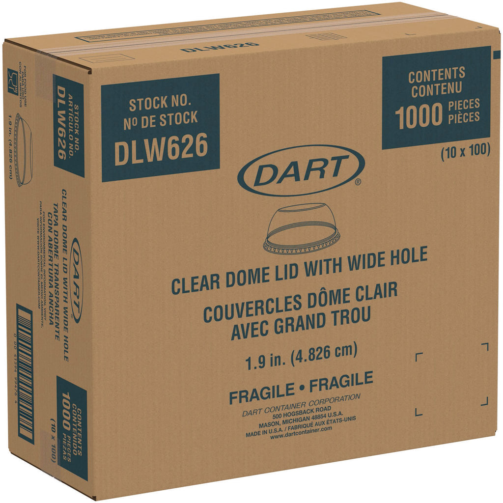 Open-Top Dome Lid, Fits 16 oz to 24 oz Plastic Cups, Clear, 1.9" Dia Hole, 1,000/Carton