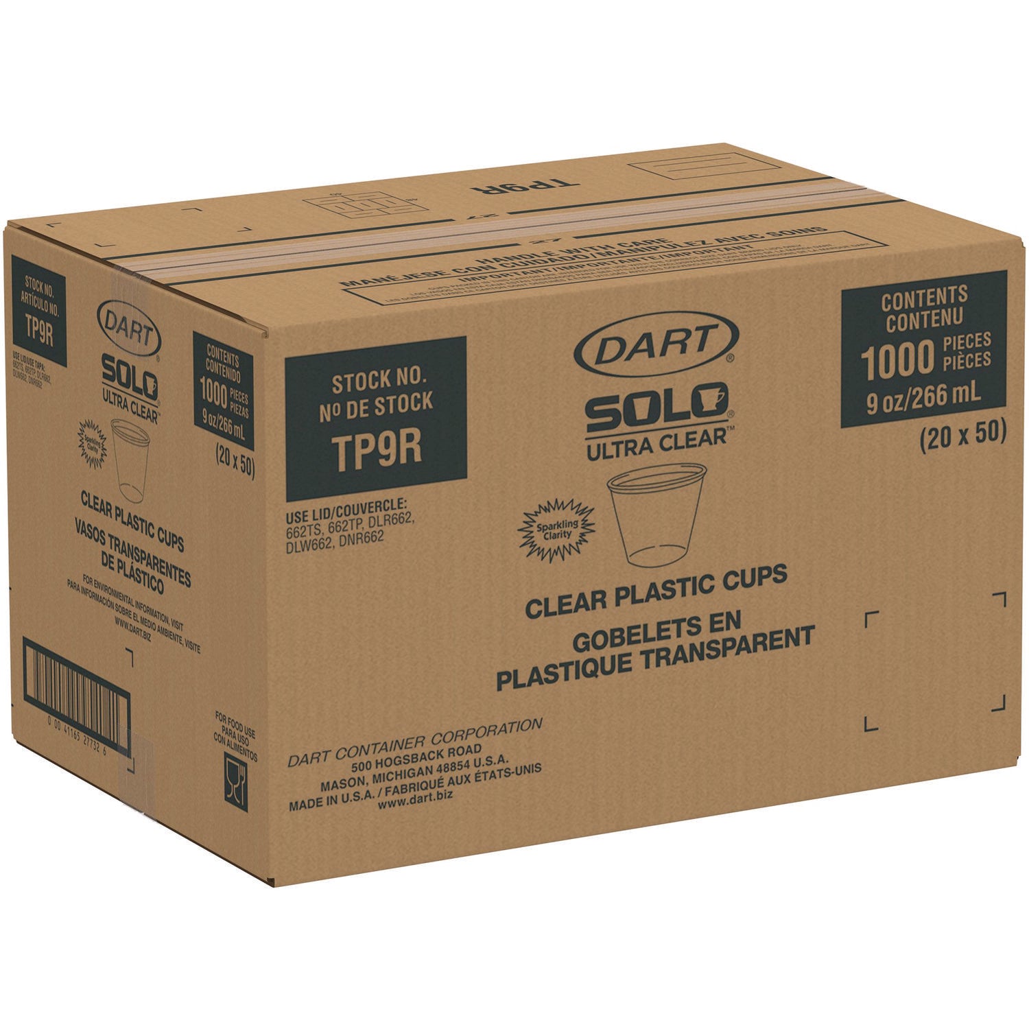 Ultra Clear PET Cups, 9 oz, Squat, 50/Bag, 20 Bags/Carton