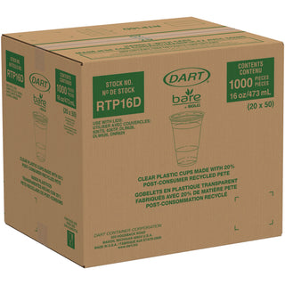 Bare Eco-Forward RPET Cold Cups, ProPlanet Seal, 16 oz to 18 oz, Leaf Design, Clear, 50/Pack, 20 Packs/Carton