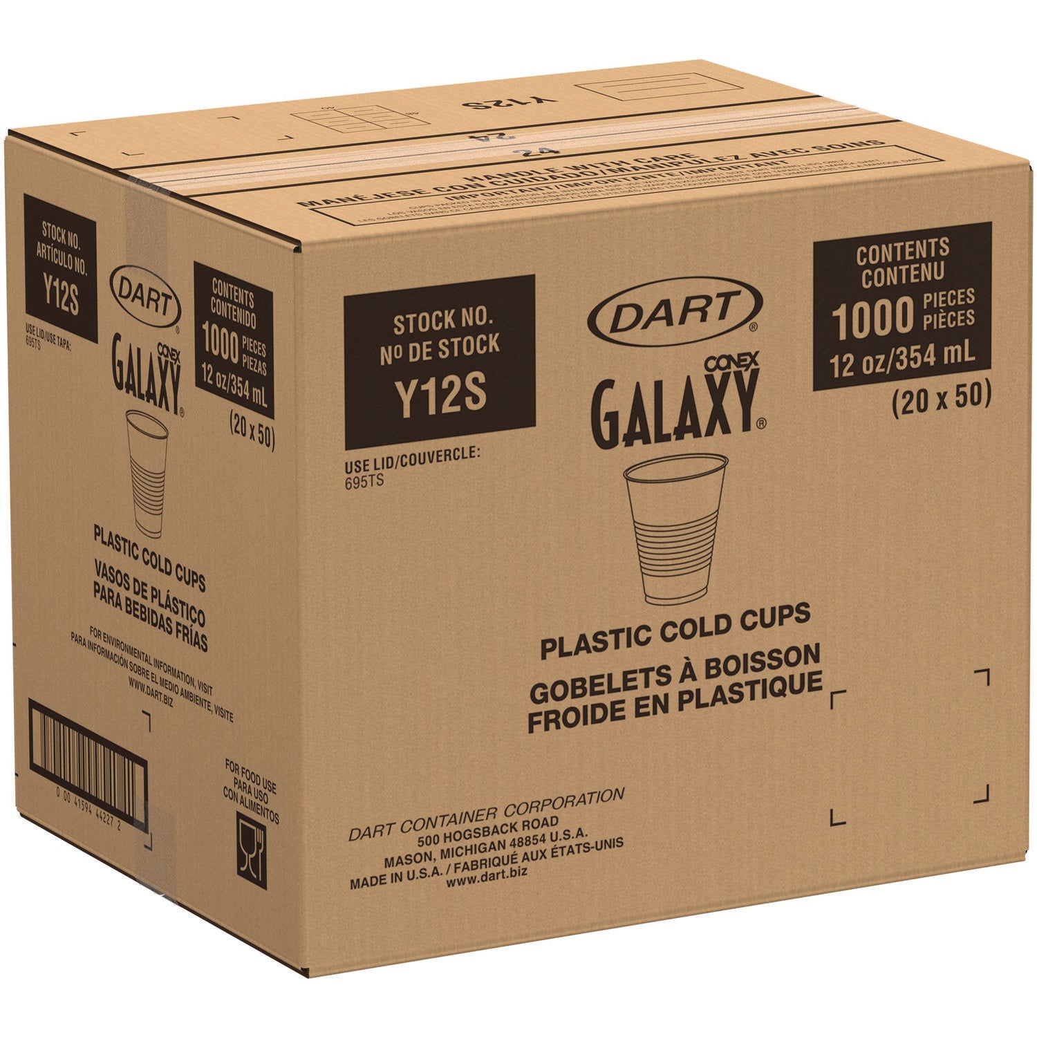 High-Impact Polystyrene Squat Cold Cups, 12 oz, Translucent, 50/Pack