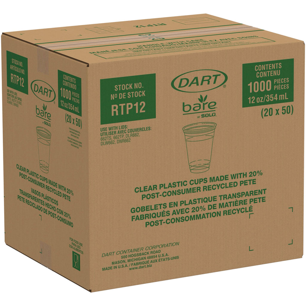 Bare Eco-Forward RPET Cold Cups, 12 oz to 14 oz, Leaf Design, Clear, Squat, 50/Pack
