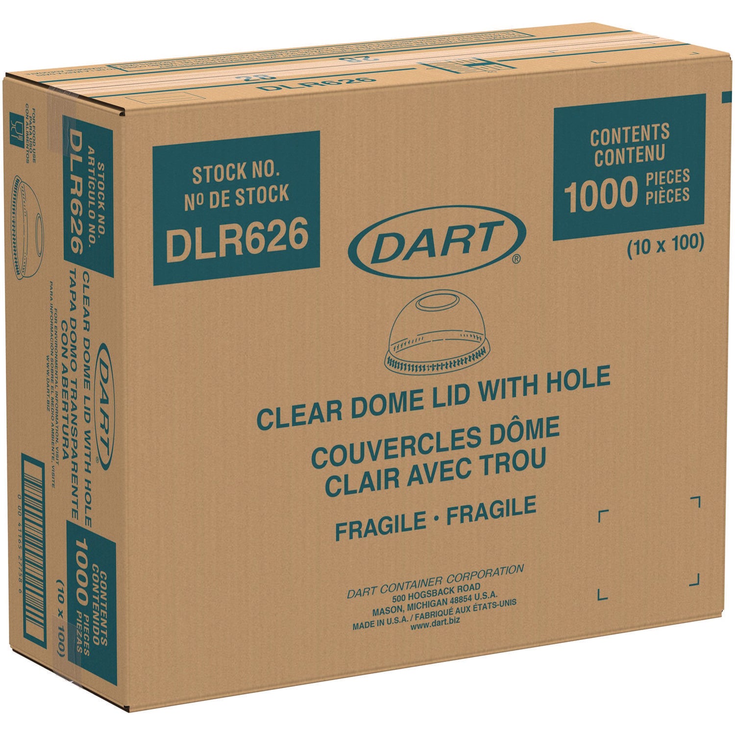 Ultra Clear Dome Cold Cup Lids, Fits 16 oz to 24 oz Cups, PET, Clear, 1,000/Carton