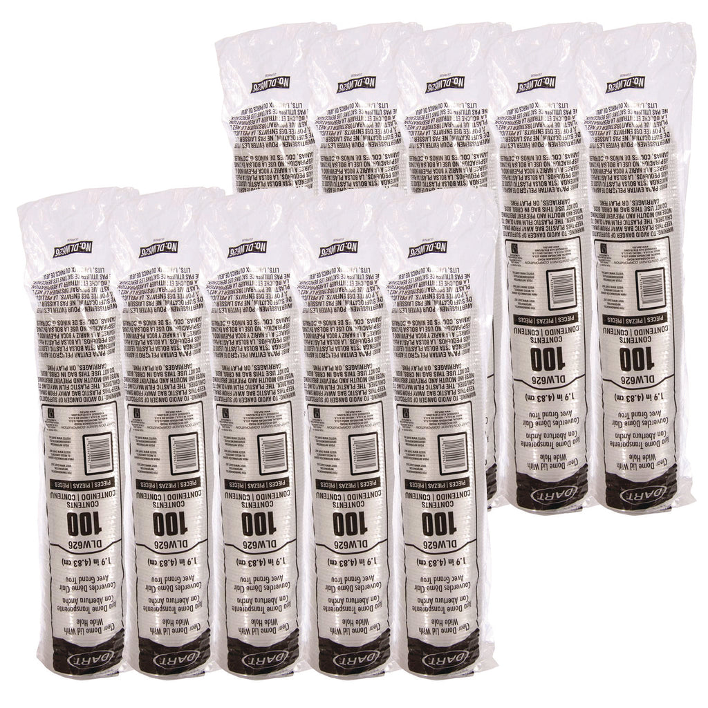 Open-Top Dome Lid, Fits 16 oz to 24 oz Plastic Cups, Clear, 1.9" Dia Hole, 1,000/Carton
