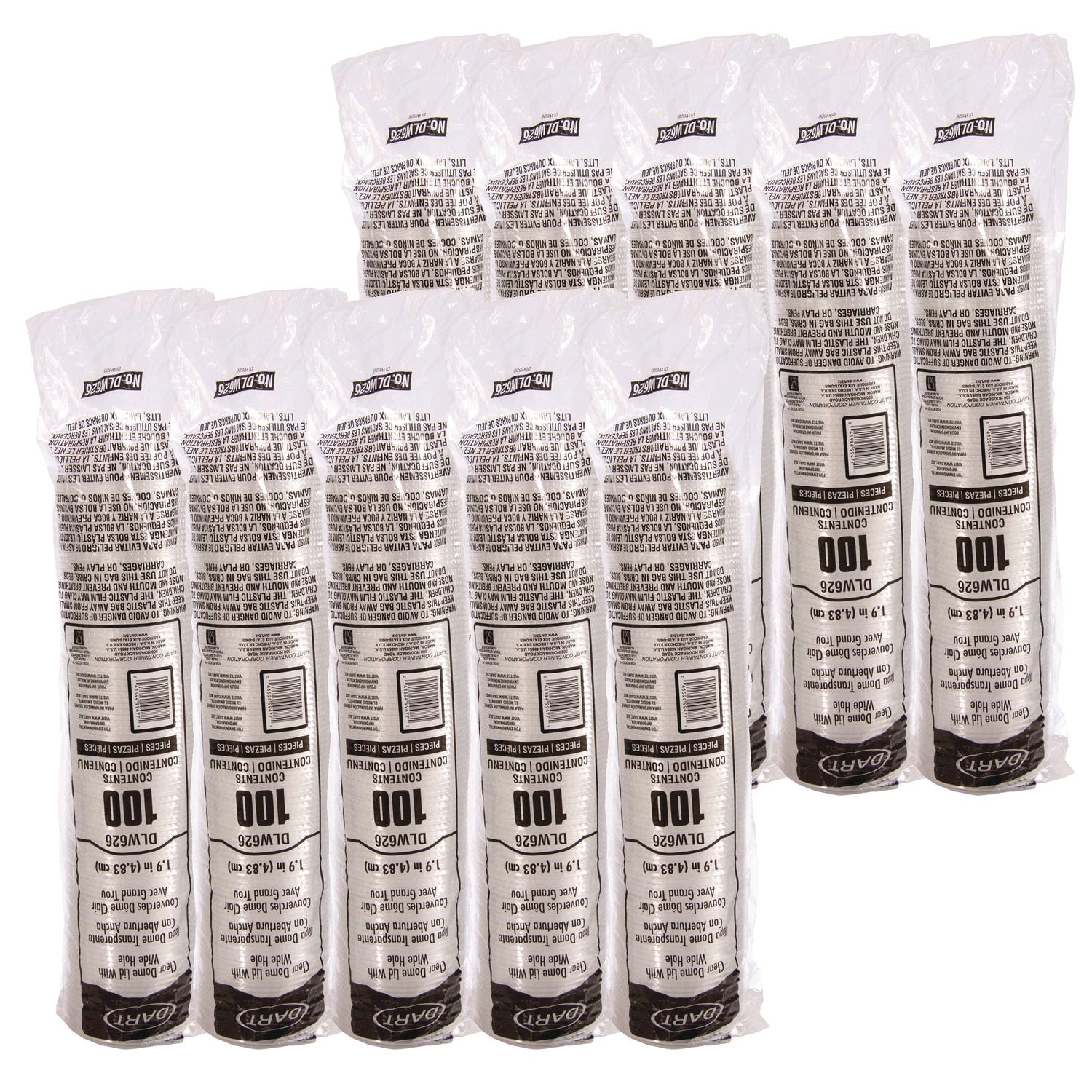Open-Top Dome Lid, Fits 16 oz to 24 oz Plastic Cups, Clear, 1.9" Dia Hole, 1,000/Carton