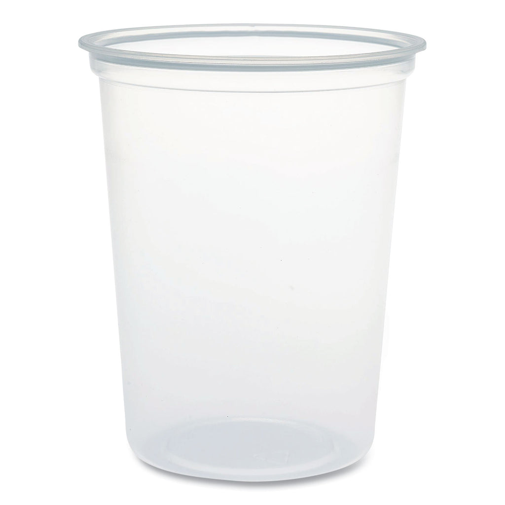 Microgourmet Plastic Deli Container, 32 oz, 4.7" Diameter x 5.7"h, Clear, 500/Carton