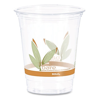 Bare Eco-Forward RPET Cold Cups, 12 oz to 14 oz, Leaf Design, Clear, Squat, 50/Pack