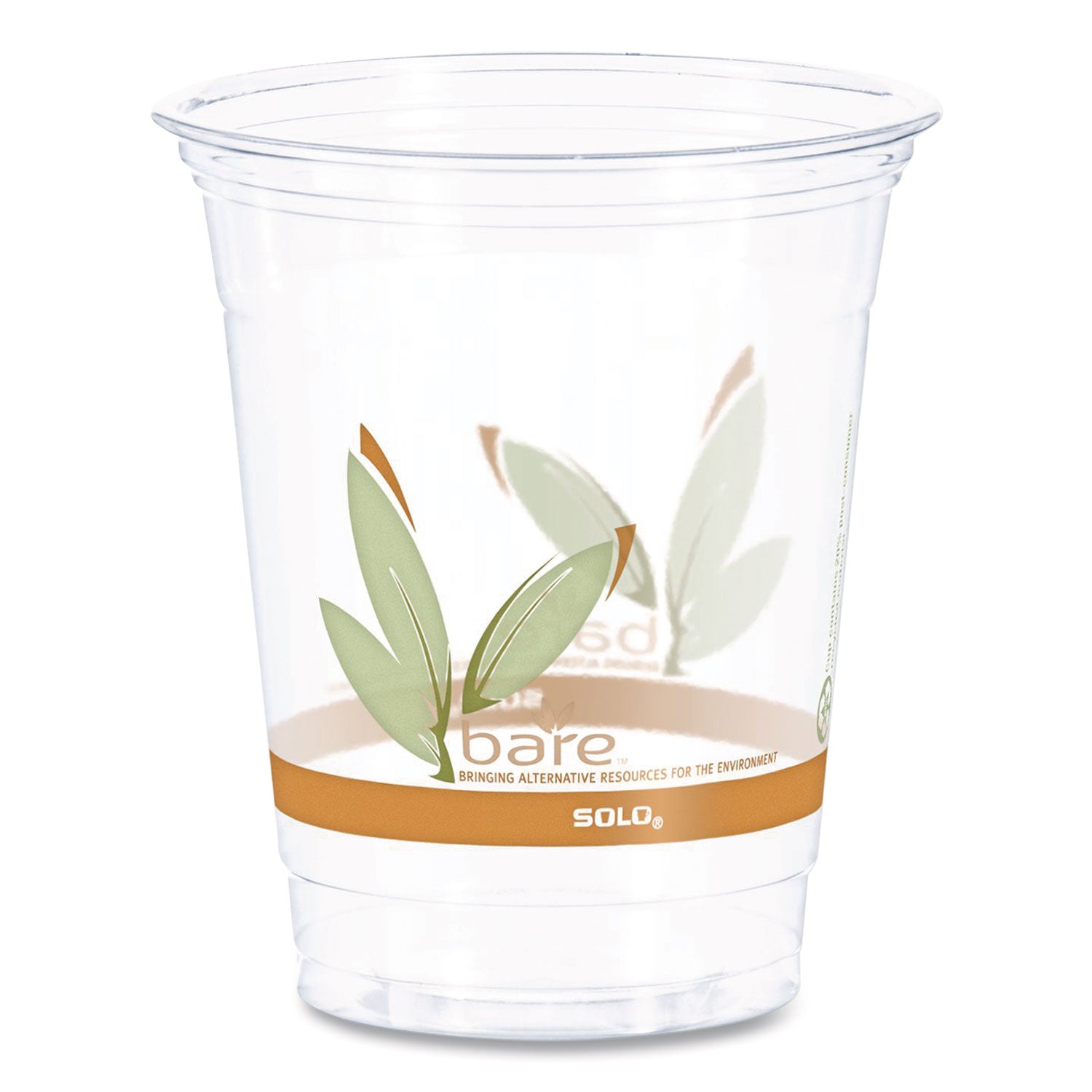 Bare Eco-Forward RPET Cold Cups, 12 oz to 14 oz, Leaf Design, Clear, Squat, 50/Pack