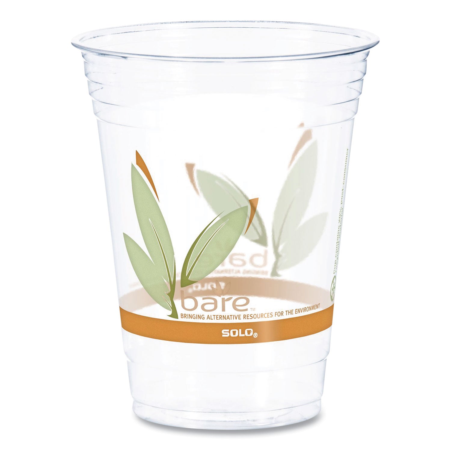 Bare Eco-Forward RPET Cold Cups, ProPlanet Seal, 16 oz to 18 oz, Leaf Design, Clear, 50/Pack, 20 Packs/Carton
