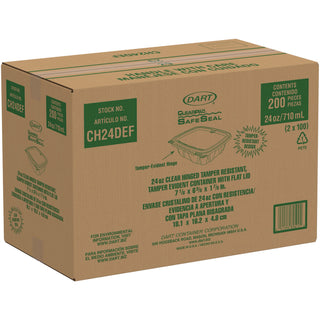 ClearPac SafeSeal rPET Tamper-Resistant Container, ProPlanet Seal, Flat Lid, 24oz, 6.4 x 1.9 x 7.1, Clear, 100/Bag, 2 Bags/CT