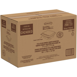 ClearPac SafeSeal Tamper-Resistant/Evident Containers, Domed Lid, 24 oz, 6.4 x 2.3 x 7.1, Clear, Plastic, 100/Bag, 2 Bags/CT