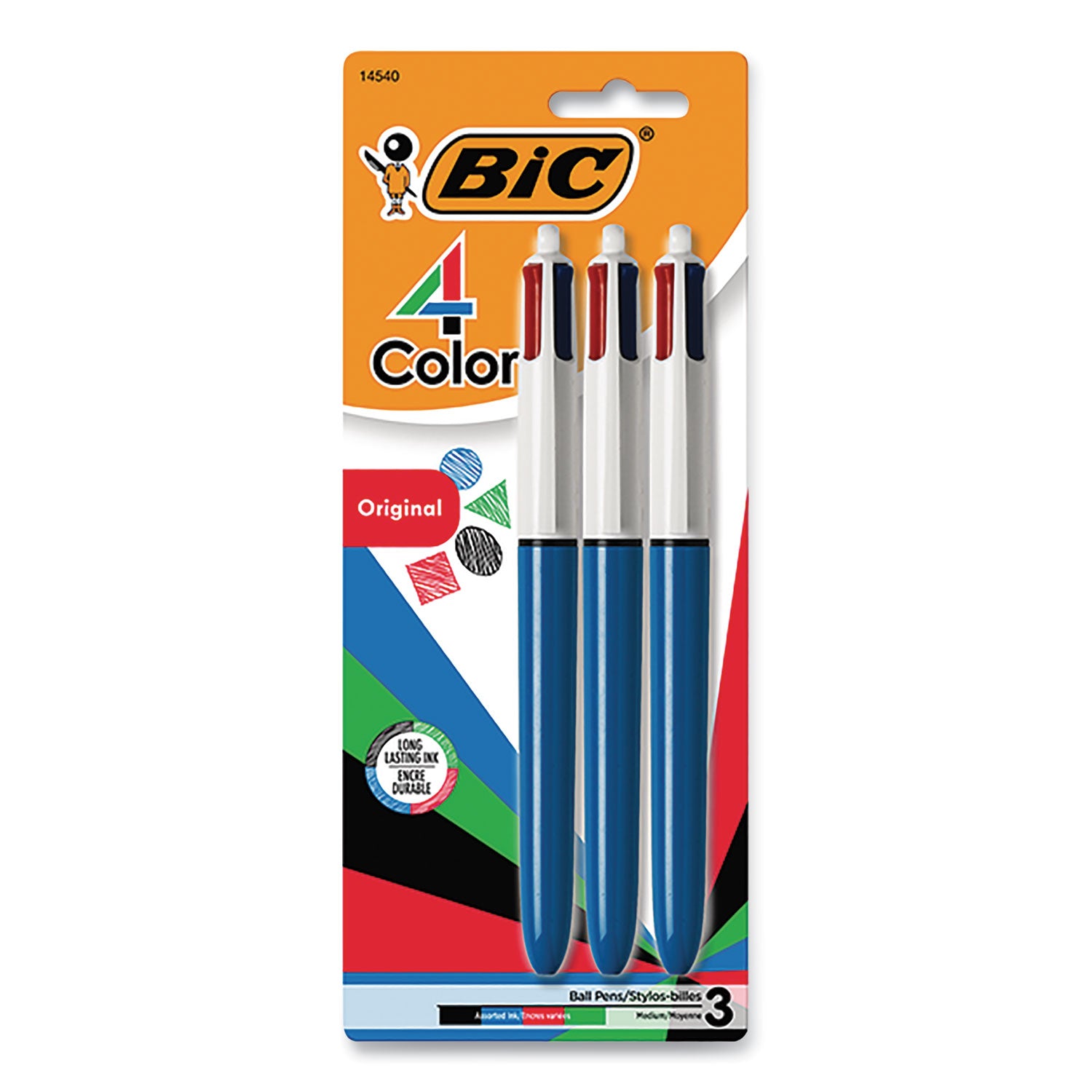 4-Color Multi-Color Ballpoint Pen, Retractable, Medium 1mm, Black/Blue/Green/Red Ink, Randomly Assorted Barrel Colors, 3/Pack