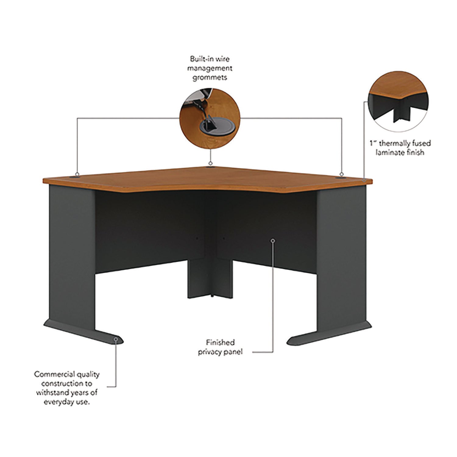 Bush - Series A Corner Desk, 47-1/4w x 47-1/4d x 29-7/8h, Natural Cherry/Slate Gray, Sold as 1 EA - 7