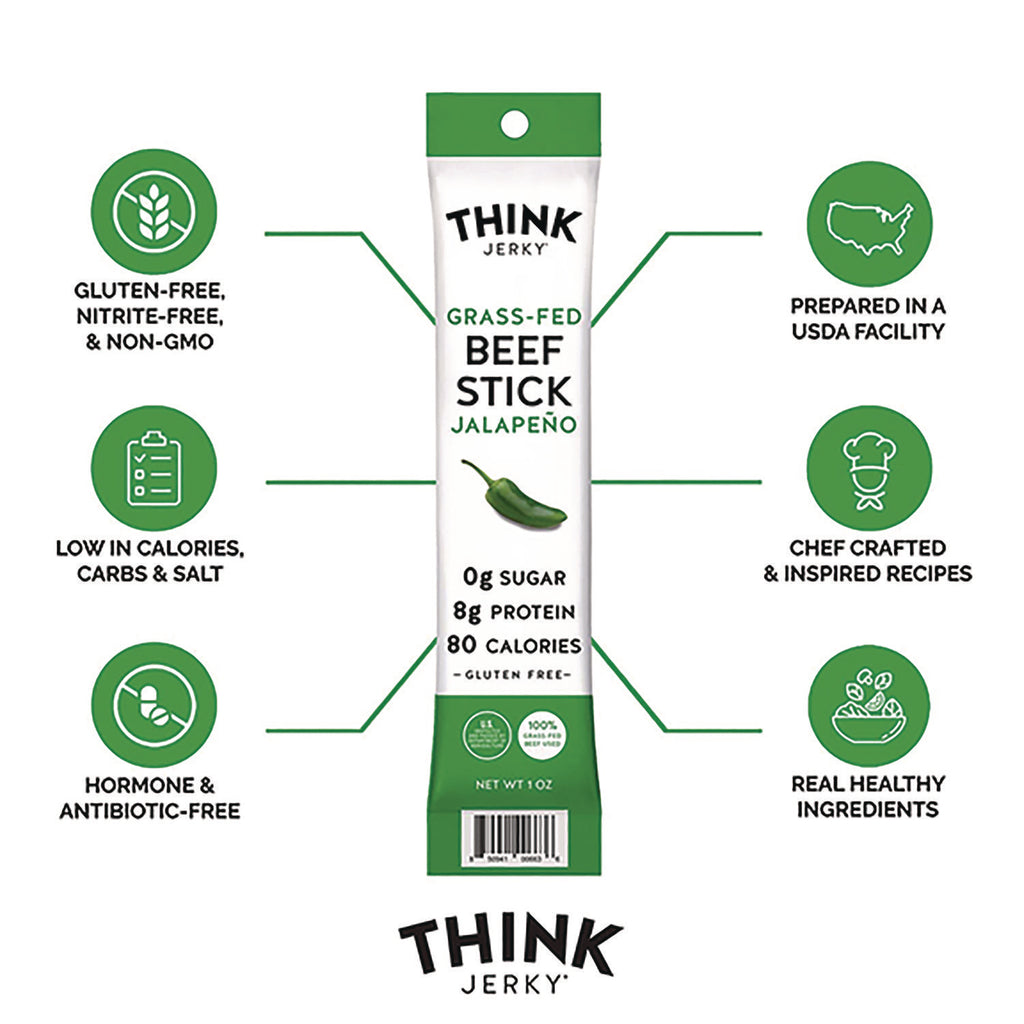 Jalapeno 100% Grass-Fed Beef Sticks, 1 oz Individually Wrapped Sticks, 20/Carton, Ships in 1-3 Business Days