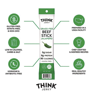 Jalapeno 100% Grass-Fed Beef Sticks, 1 oz Individually Wrapped Sticks, 20/Carton, Ships in 1-3 Business Days