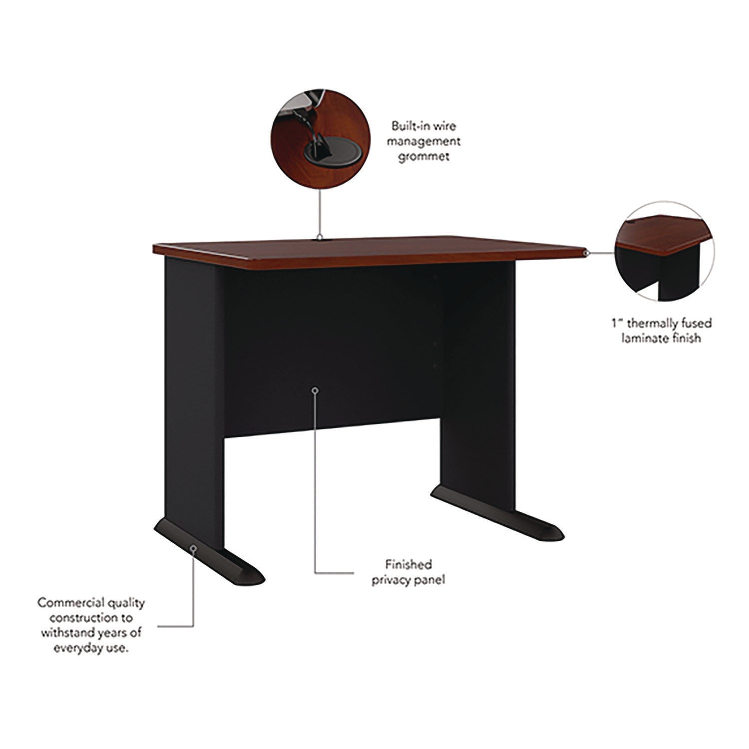 Bush - Series A Workstation Desk, 36w x 26-7/8d x 29-7/8h, Hansen Cherry/Galaxy, Sold as 1 EA - 7