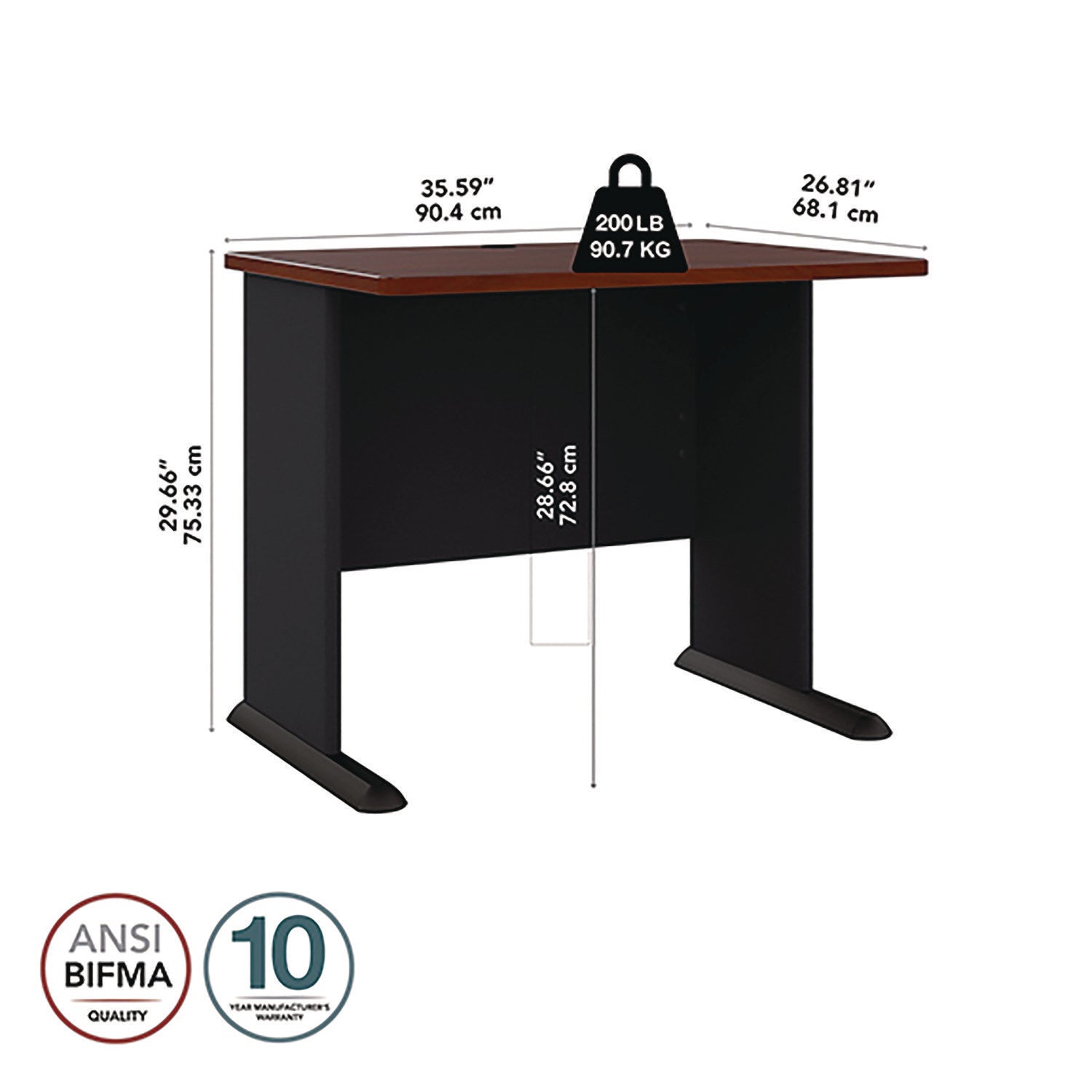 Bush - Series A Workstation Desk, 36w x 26-7/8d x 29-7/8h, Hansen Cherry/Galaxy, Sold as 1 EA - 8