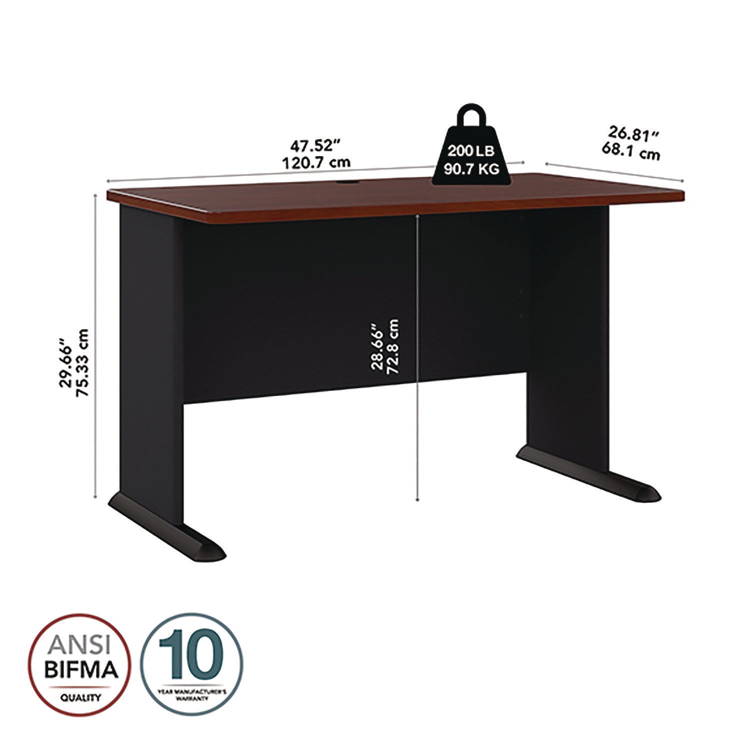 Bush - Series A Workstation Desk, 48w x 26-7/8d x 29-7/8h, Hansen Cherry/Galaxy, Sold as 1 EA - 7