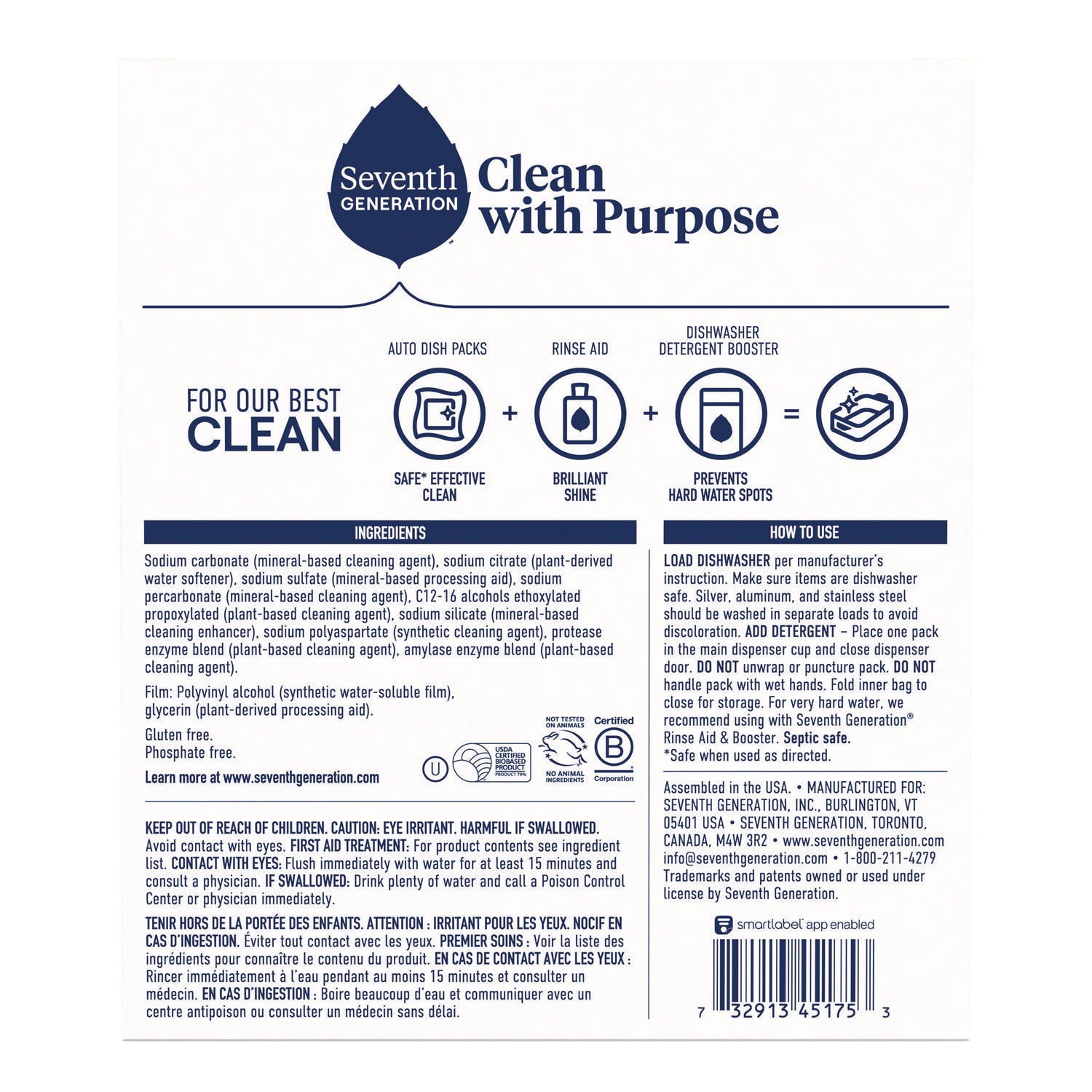 Natural Automatic Dishwasher Detergent Packs, Free and Clear, 45 Powder Packets/Box