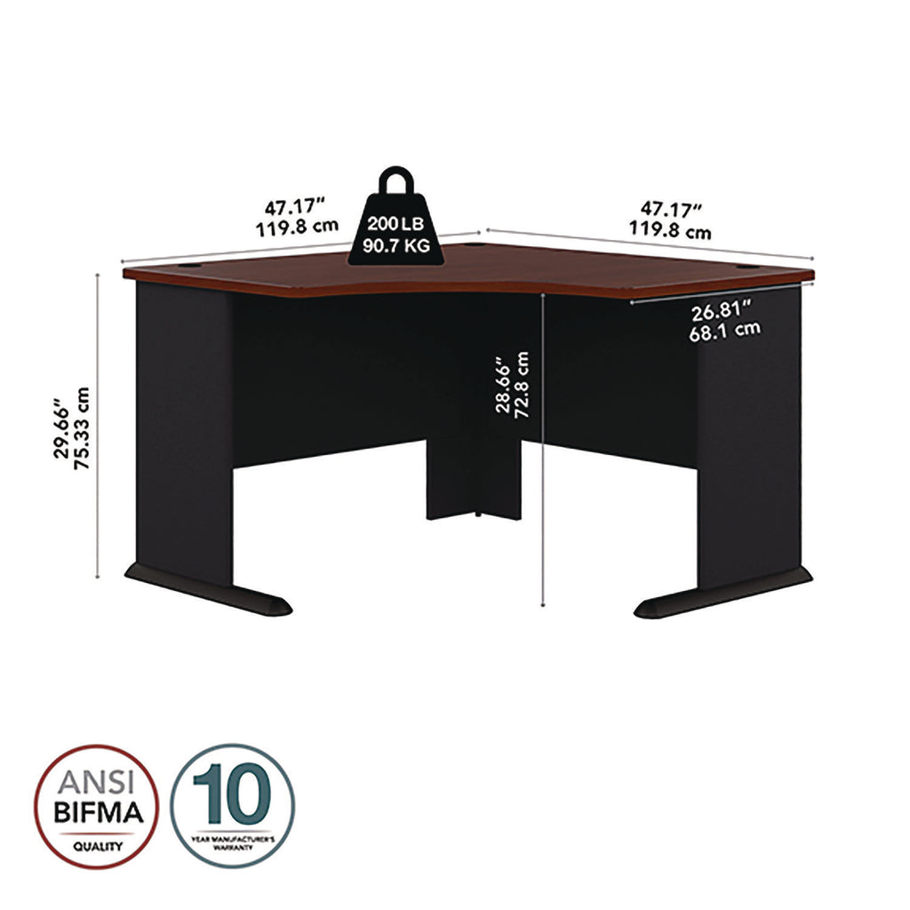 Bush - Series A Corner Desk, 47-1/4w x 47-1/4d x 29-7/8h, Hansen Cherry/Galaxy, Sold as 1 EA - 8