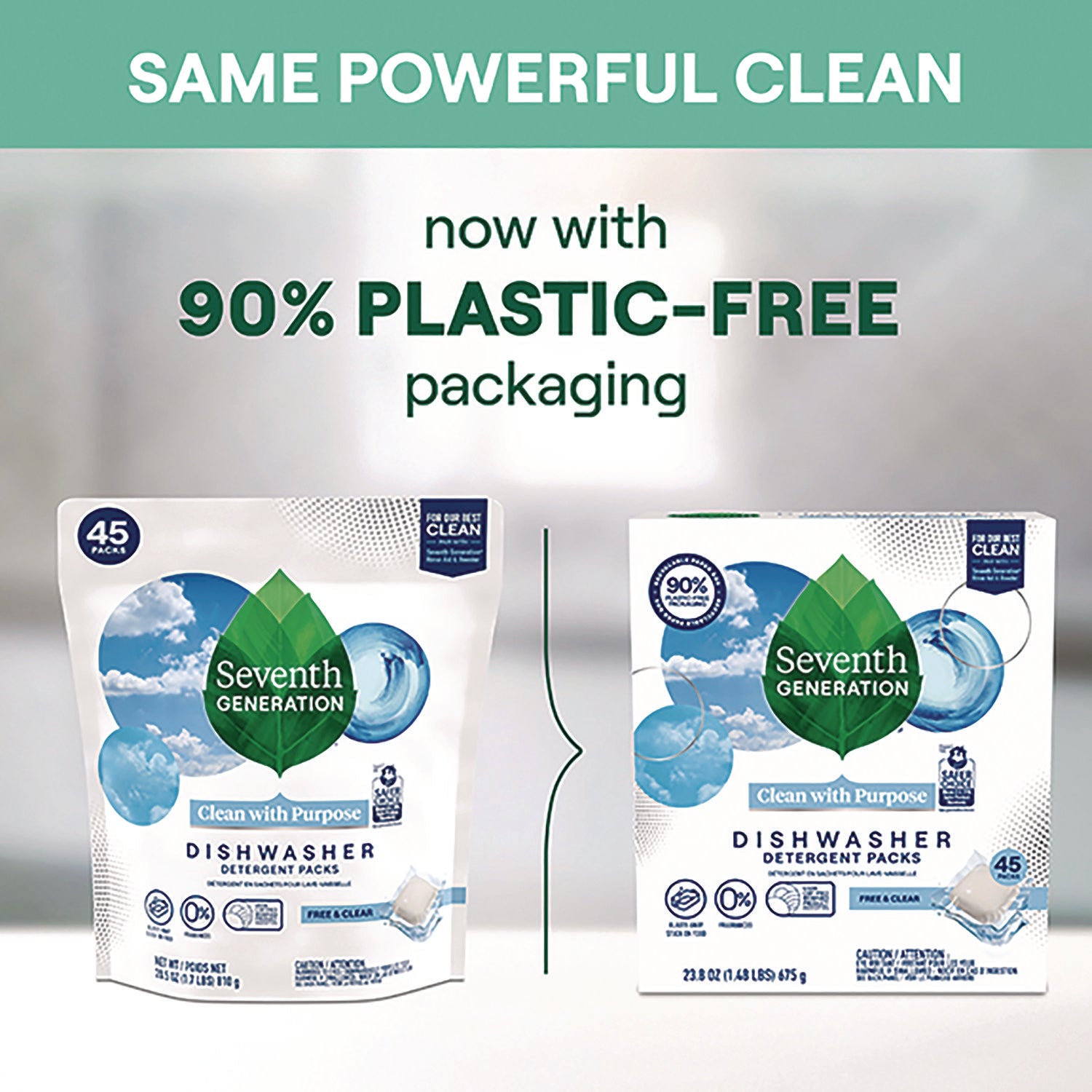 Natural Automatic Dishwasher Detergent Packs, Free and Clear, 45 Powder Packets/Box