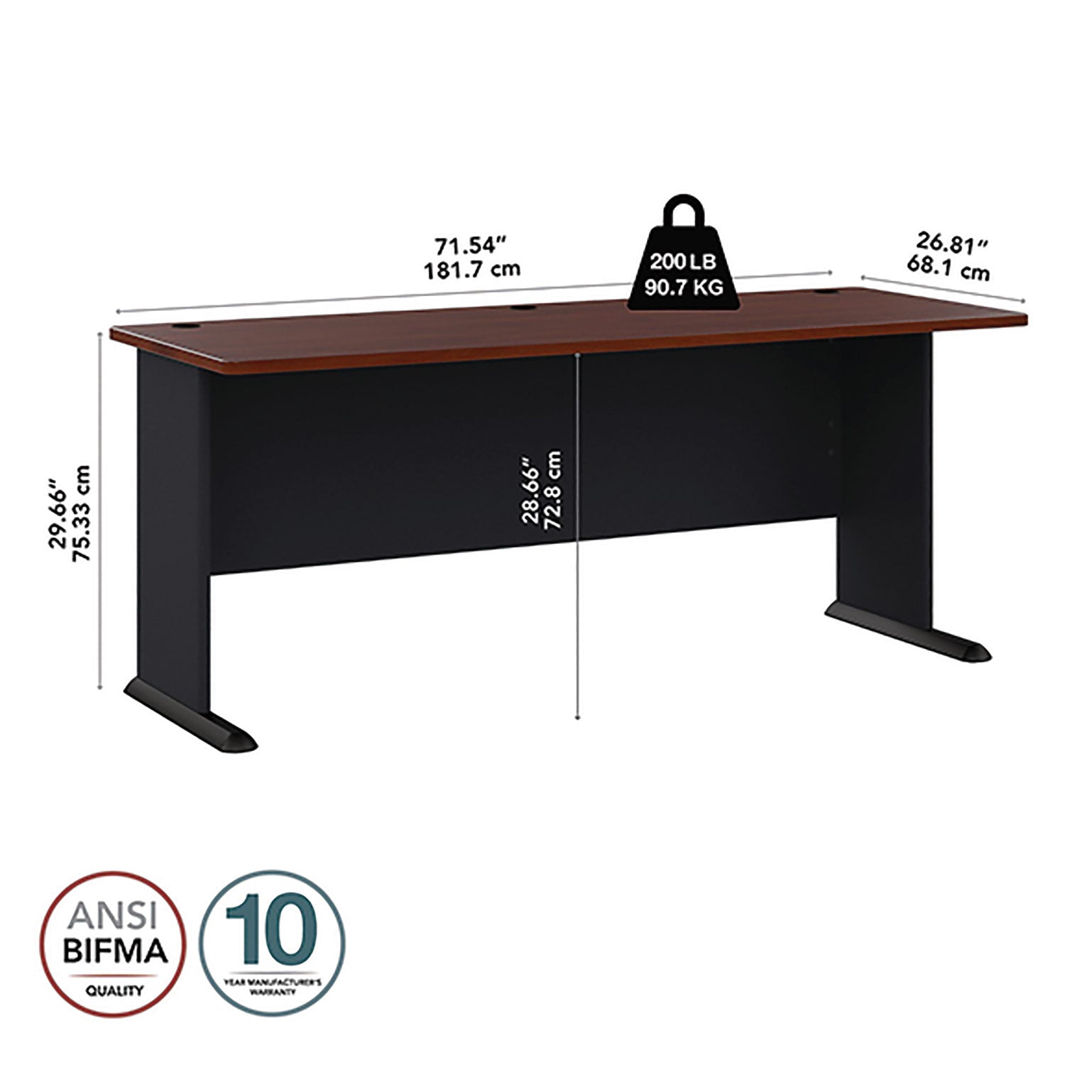 Series A Collection 72W Desk, Hansen Cherry, Sold as 1 Each - 6