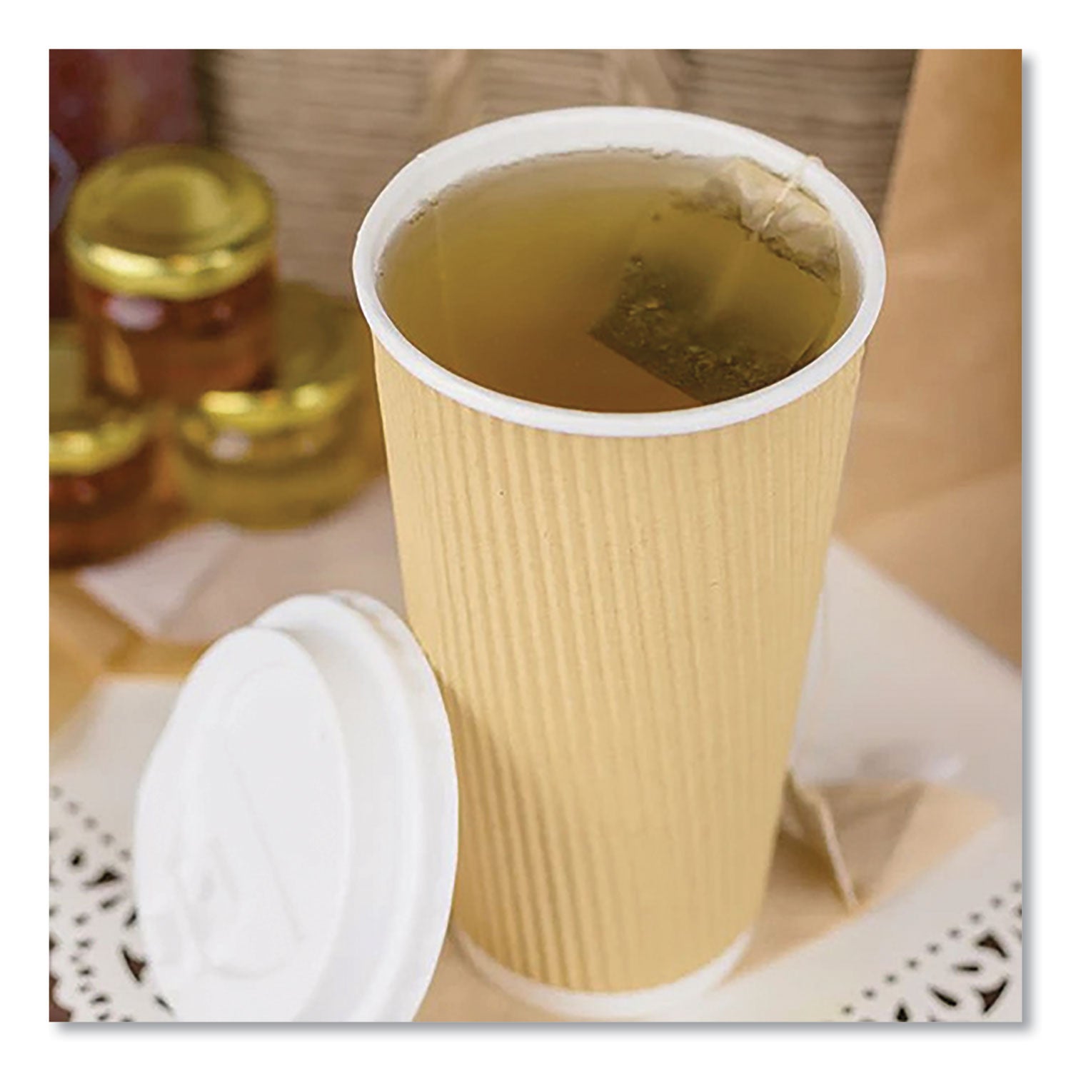 Ripple Hot Cups, 20 oz, Kraft/White, 500/Carton
