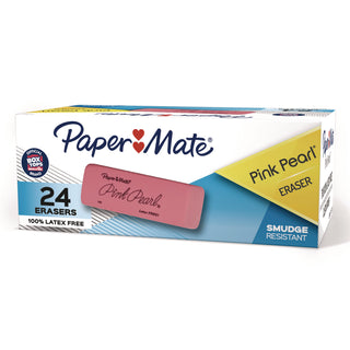 Pink Pearl Eraser, For Pencil Marks, Rectangular Block, Medium, Pink, 24/Box - 