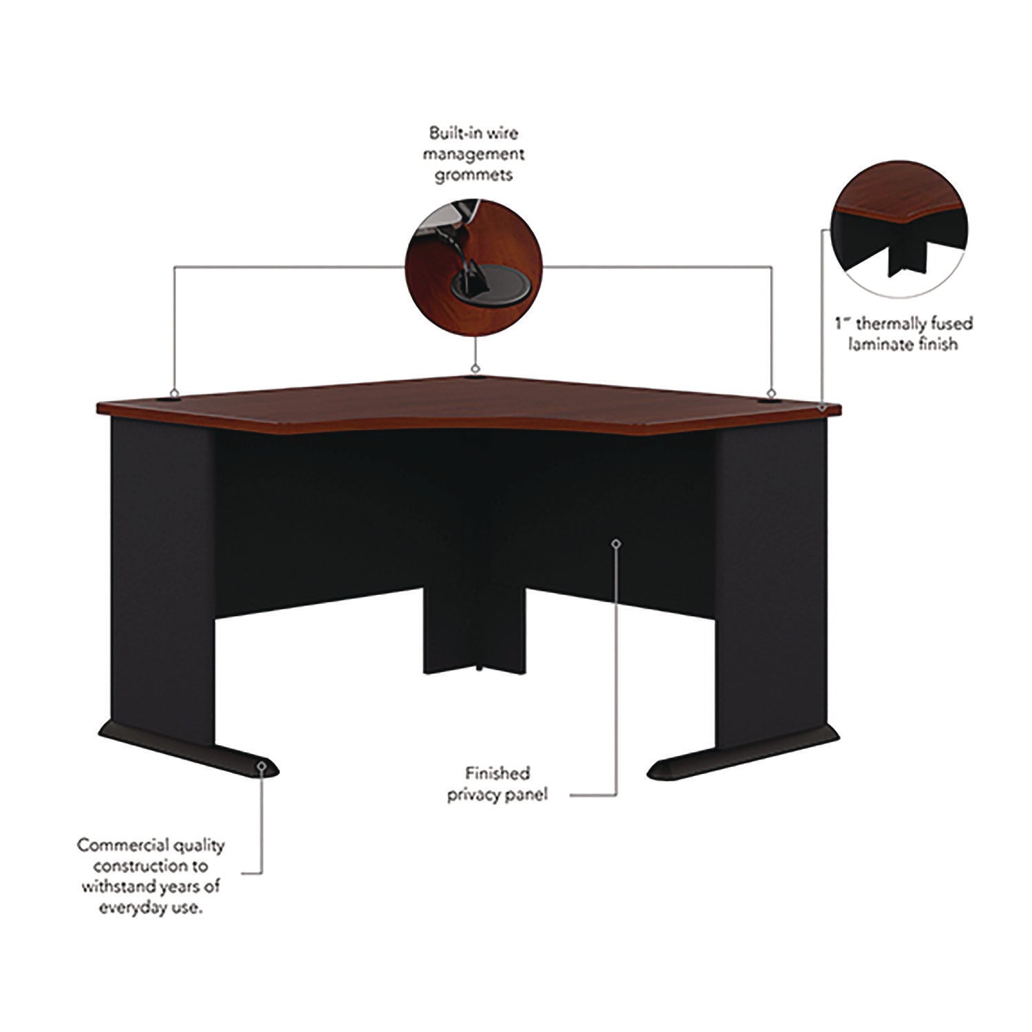 Bush - Series A Corner Desk, 47-1/4w x 47-1/4d x 29-7/8h, Hansen Cherry/Galaxy, Sold as 1 EA - 7
