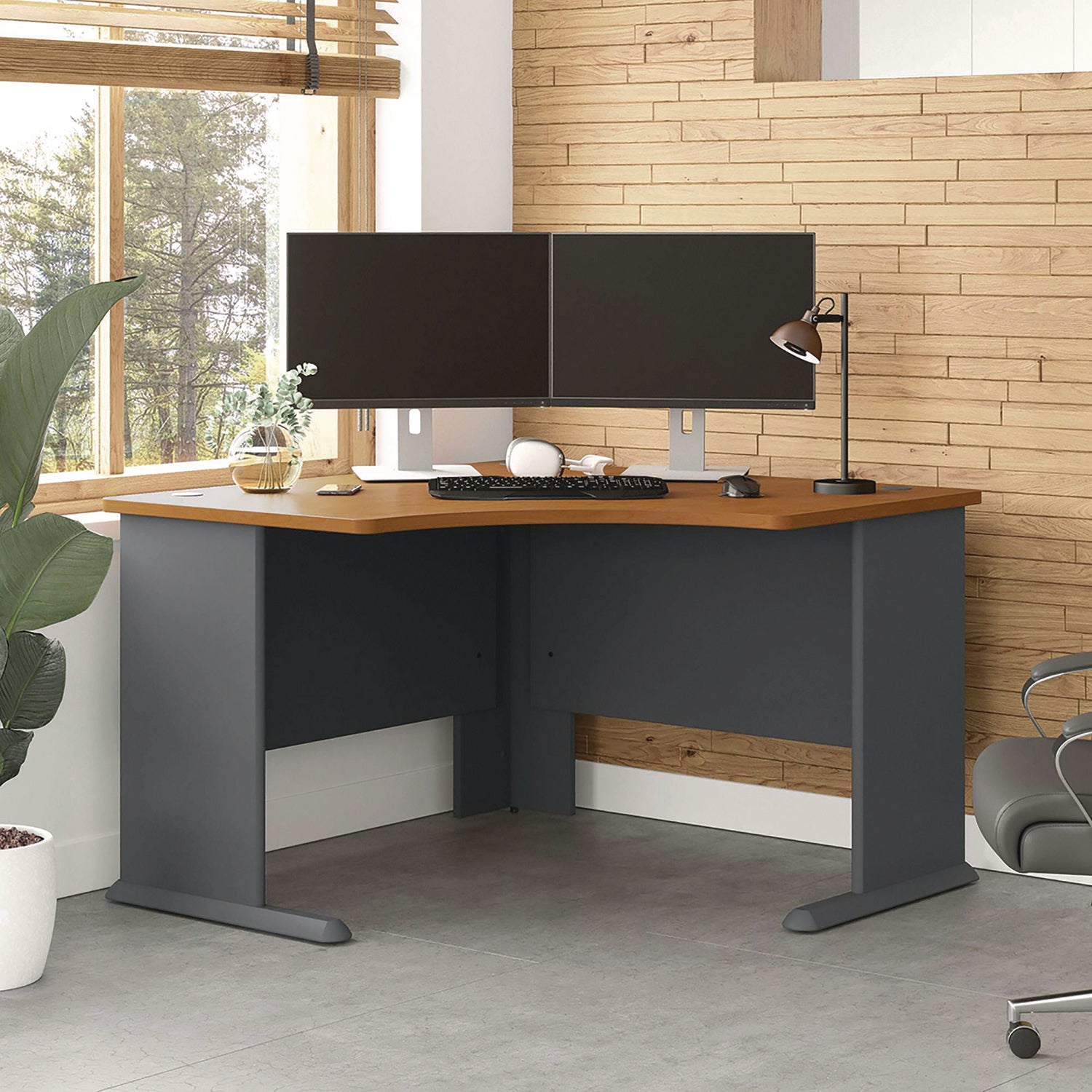 Bush - Series A Corner Desk, 47-1/4w x 47-1/4d x 29-7/8h, Natural Cherry/Slate Gray, Sold as 1 EA - 5