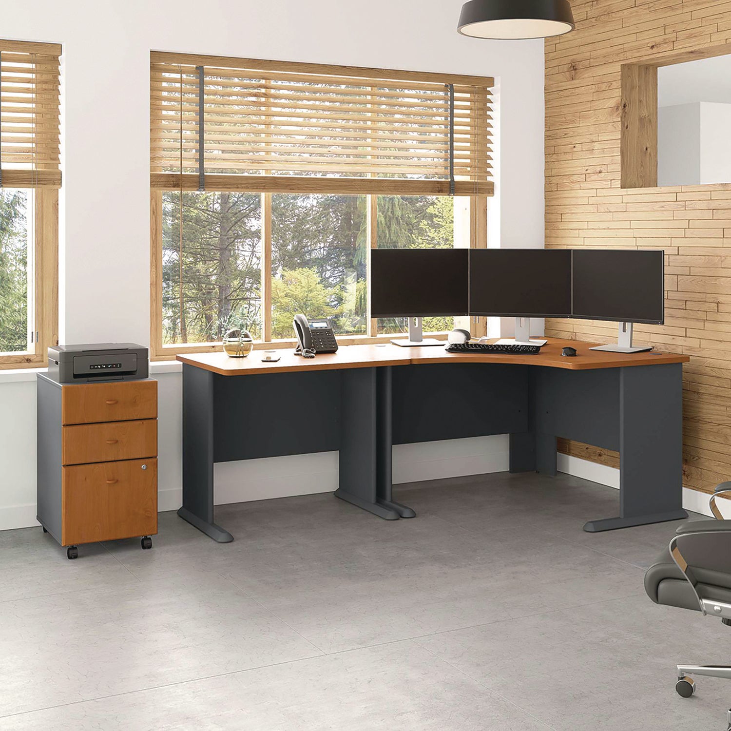 Bush - Series A Corner Desk, 47-1/4w x 47-1/4d x 29-7/8h, Natural Cherry/Slate Gray, Sold as 1 EA - 6
