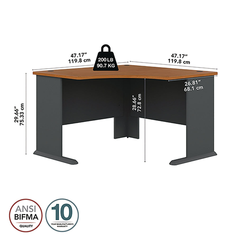 Bush - Series A Corner Desk, 47-1/4w x 47-1/4d x 29-7/8h, Natural Cherry/Slate Gray, Sold as 1 EA - 8