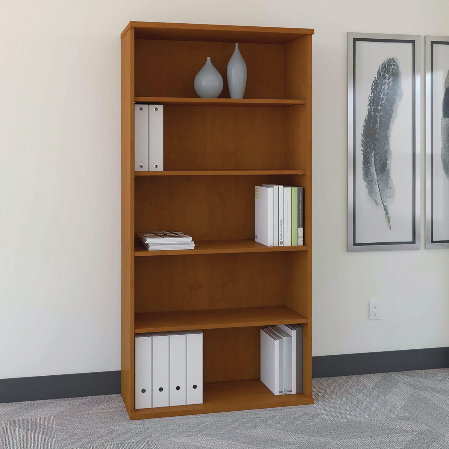 Series C Collection Bookcase, Five-Shelf, 35.63w x 15.38d x 72.78h, Natural Cherry - 